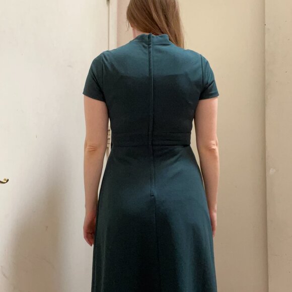 ModCloth Dark Green Midi Dress | Keyhole Neckline & Bow Tie | Size S - Picture 3 of 8